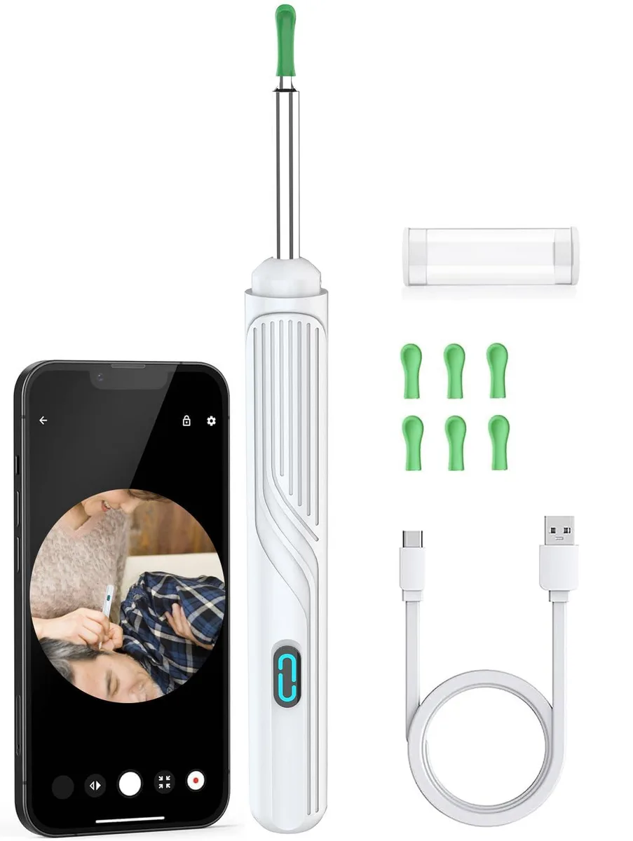 White ear cleaner with built-in camera and six LED lights