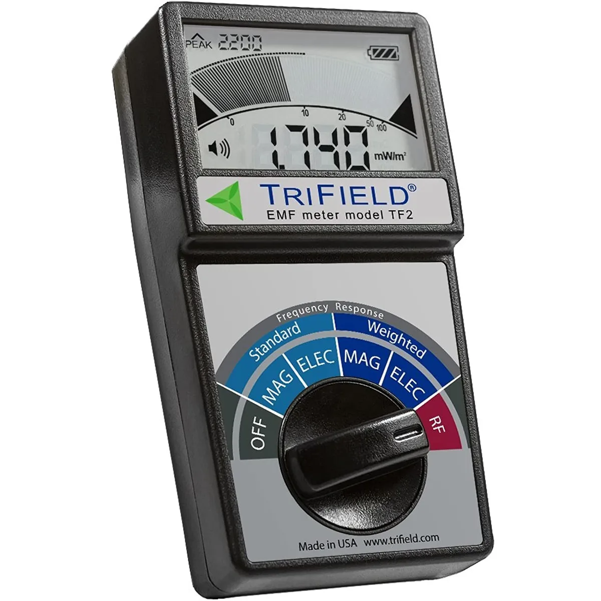 Handheld EMF meter with digital display and backlight