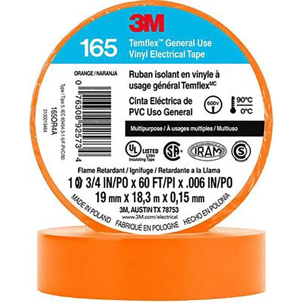 3M 3M Temflex 165 Electrical Tape Orange 6 mil 3/4 in x 60 ft 10-pack — product photo