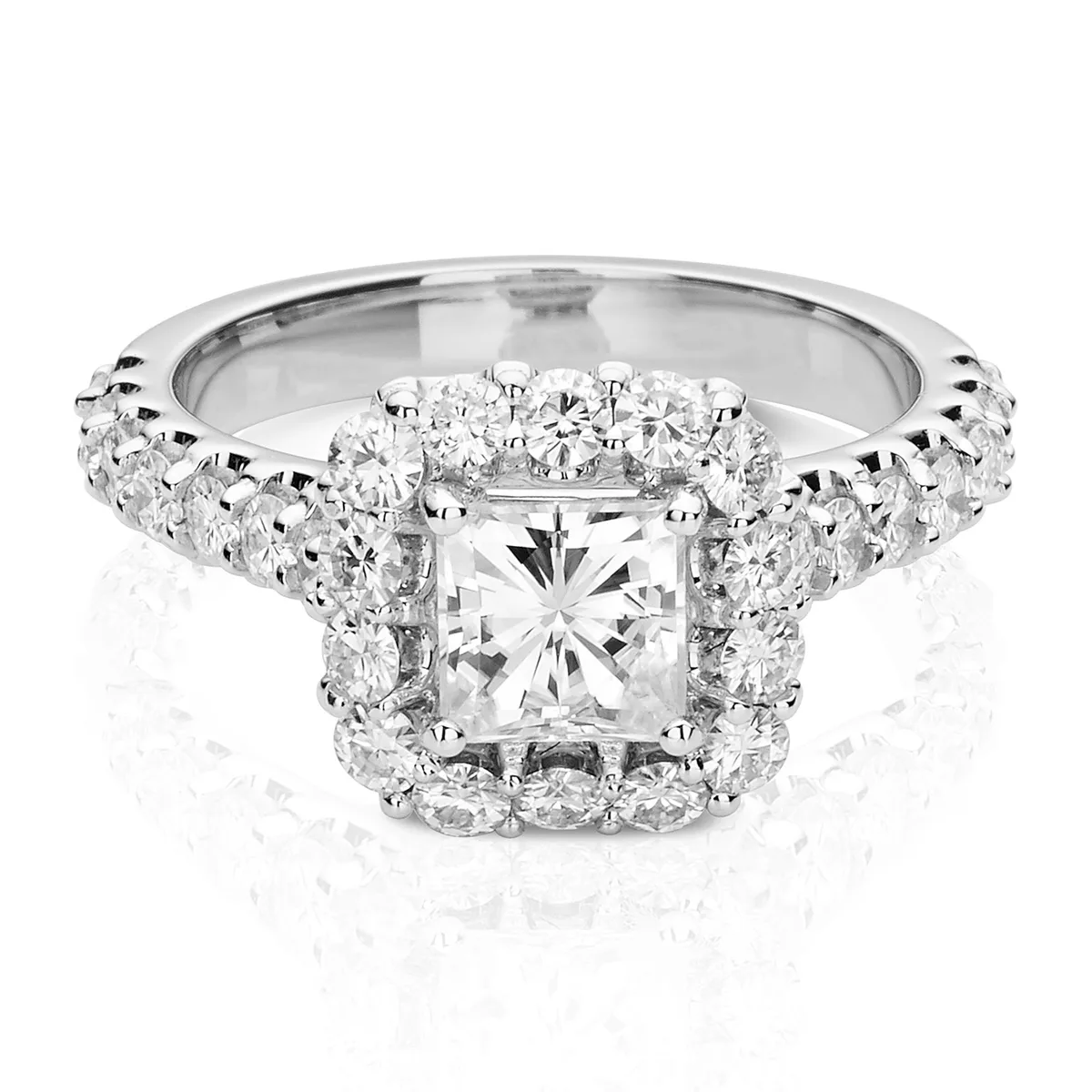 Charles &amp; Colvard Charles &amp; Colvard 5.5mm Square Halo Engagement Ring Size 5 1.98cttw DEW — product photo