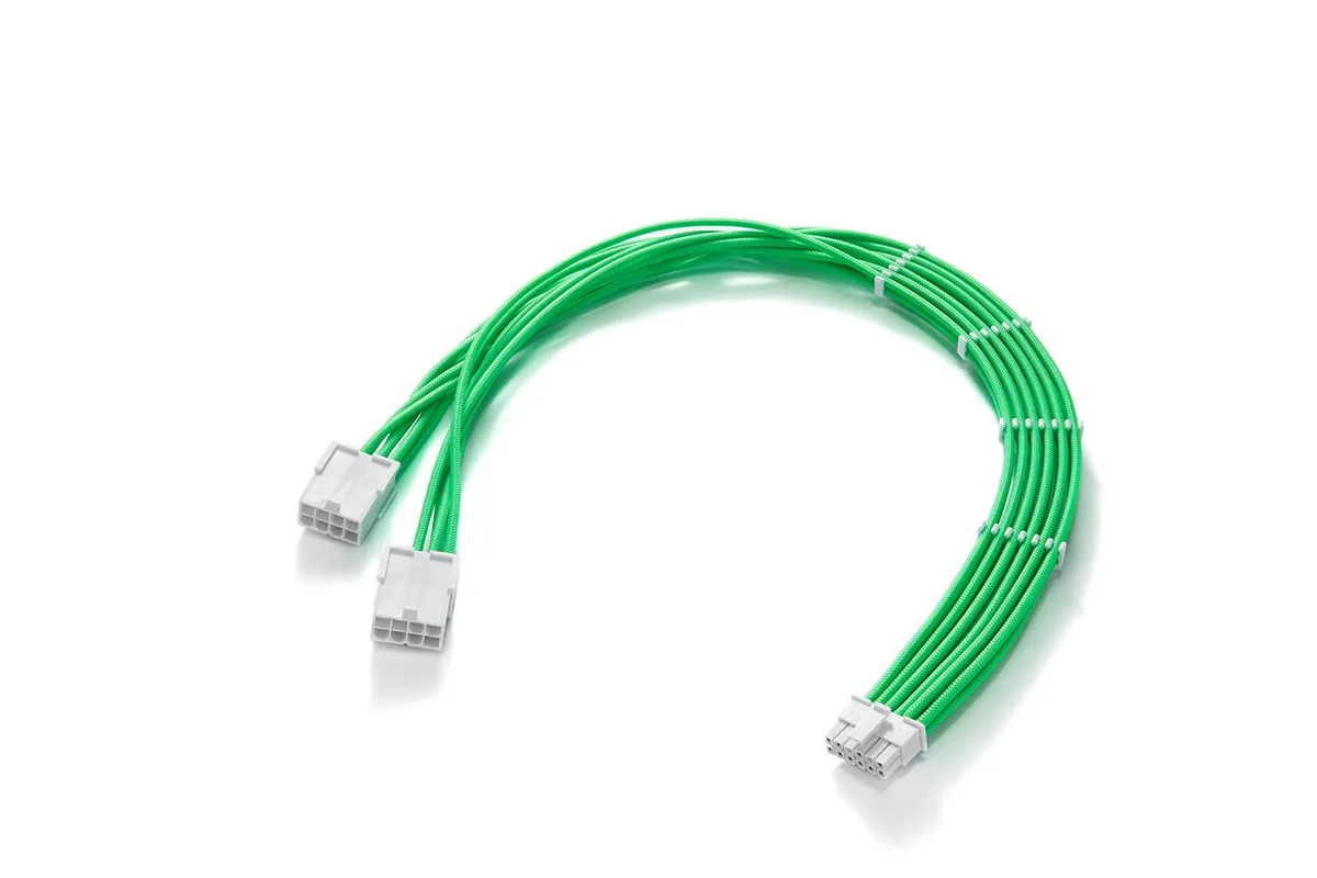 FormulaMod FormulaMod RTX 4070 PCIe 5.0 12VHPWR 16Pin to 2x8Pin 17.7inch Green White power extension cord — product photo