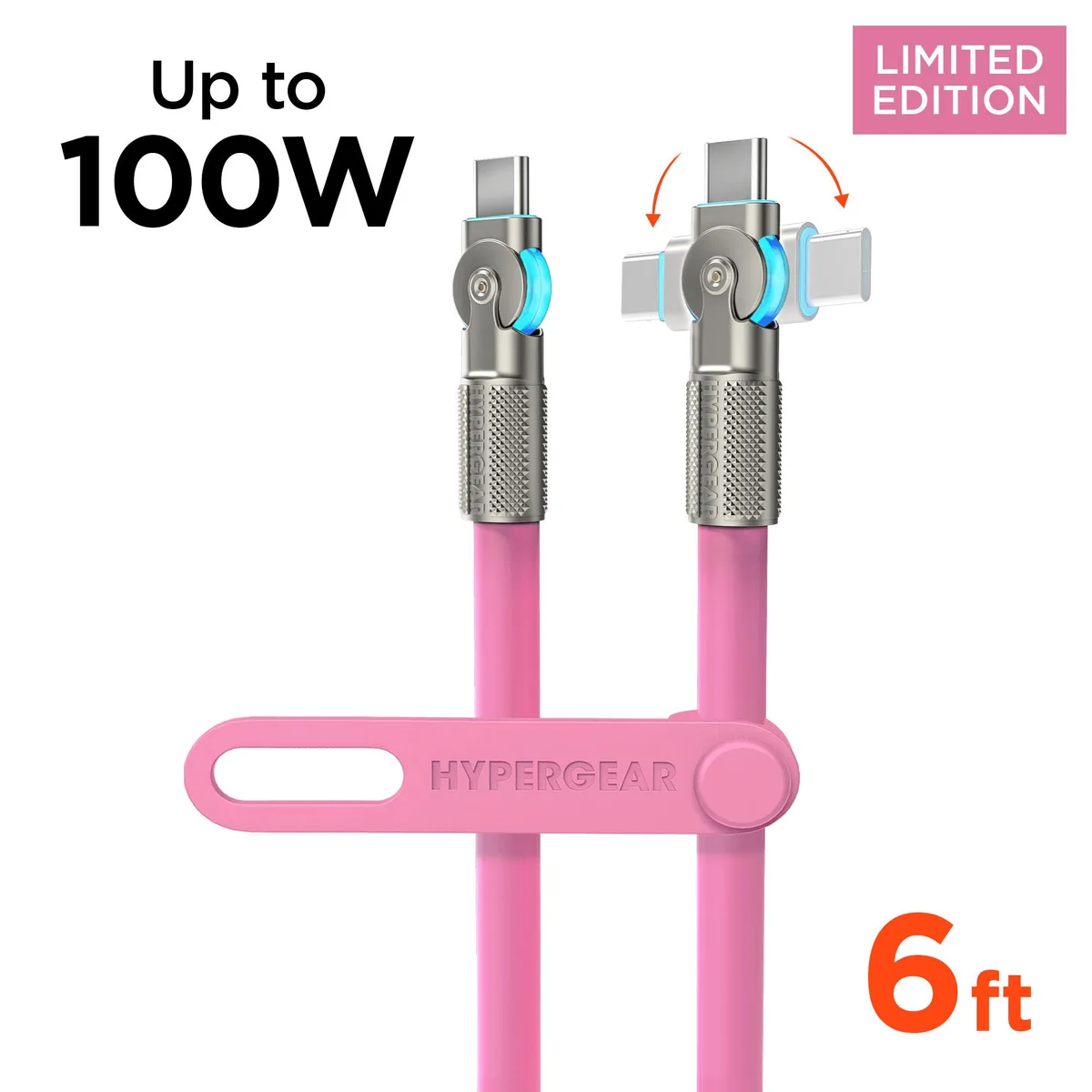 HyperGear HyperGear Chunky180° 100W USB-C to USB-C Rugged Cable 6ft Pink — product photo