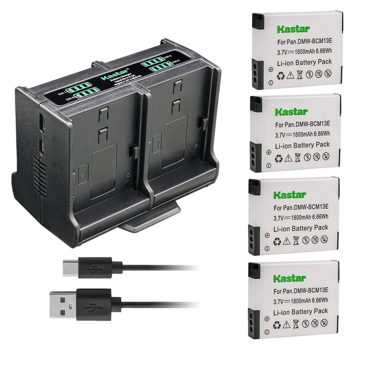 Kastar Kastar DMW-BCM13 4-pack battery and quadruple charger — product photo