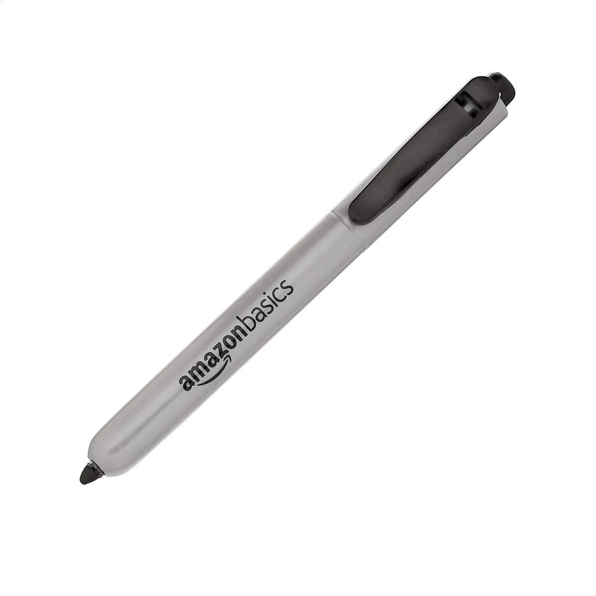 Box of twelve black retractable permanent markers with clips