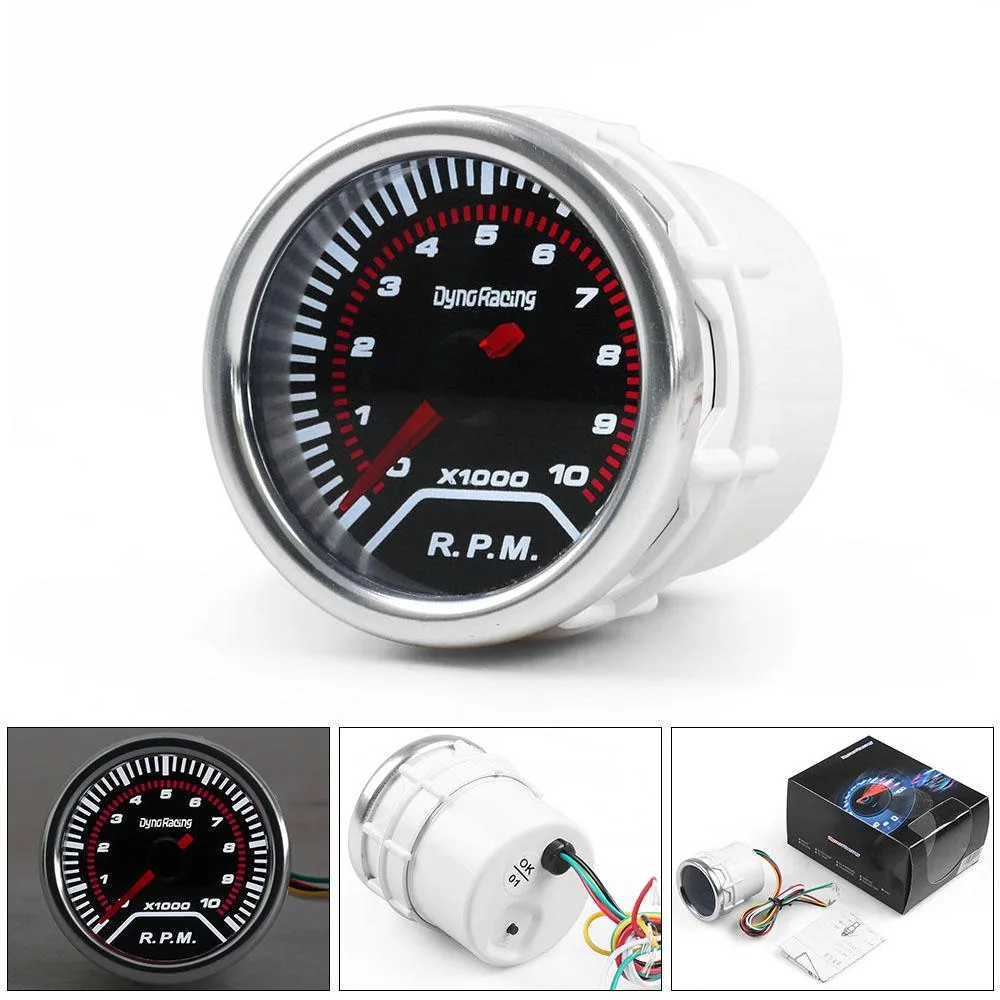 Dyno Racing Dyno Racing 2" 52mm Tachometer Gauge 0-10000 RPM Smoke Lens White LED 1-8 Cylinder 12V — product photo