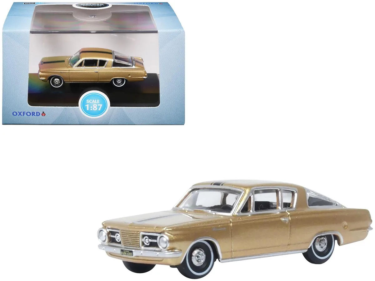 Oxford Diecast Oxford Diecast 1965 Plymouth Barracuda Gold Metallic Black Stripes 1/87 HO Diecast Car — product photo