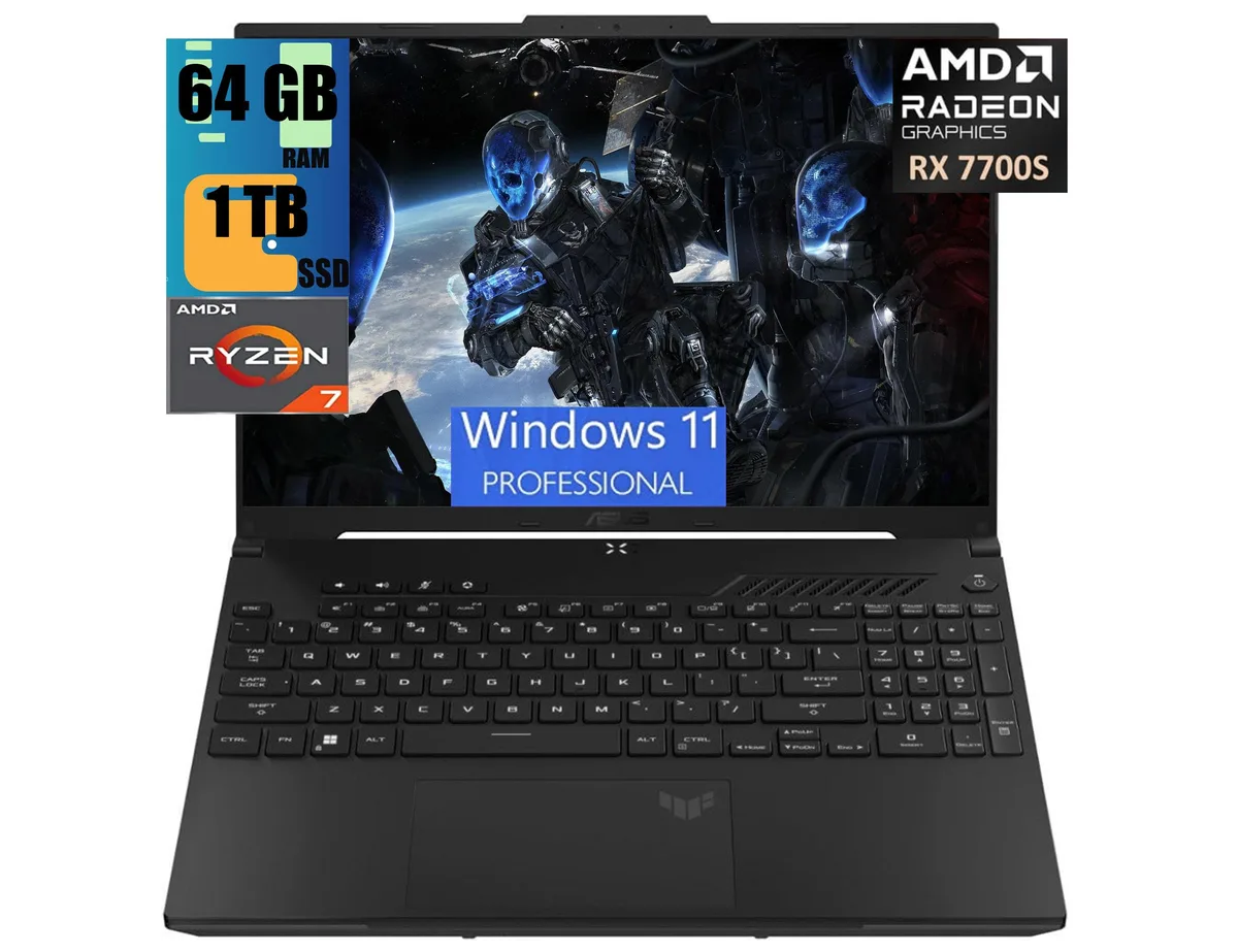 ASUS ASUS TUF A16 gaming laptop Ryzen 7 7735HS RX 7700S 64GB 1TB Windows 11 Pro — product photo