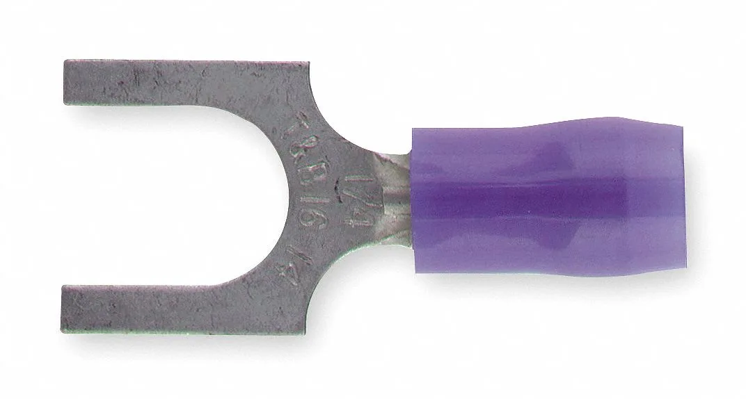 Blue nylon fork terminal, 14 AWG, 1/4 inch stud
