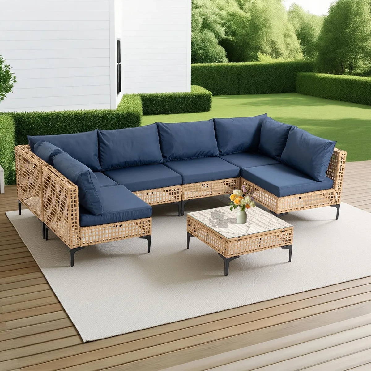 VANBOW VANBOW 7-Piece Outdoor Sectional Sofa Set Blue — product photo