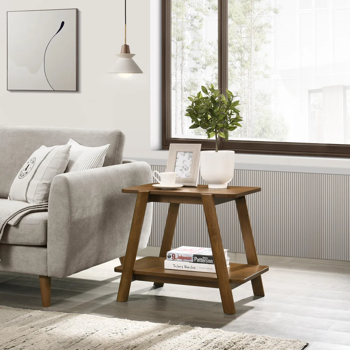 tuphen tuphen Metz Mid-Century Modern Wood Shelf End Table Walnut Finish — product photo