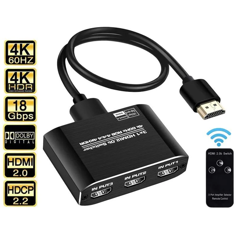 WRIARICH WRIARICH OZQ3-1 3×1 HDMI 2.0 switch 4K 60 Hz 18.5 Gbps — product photo