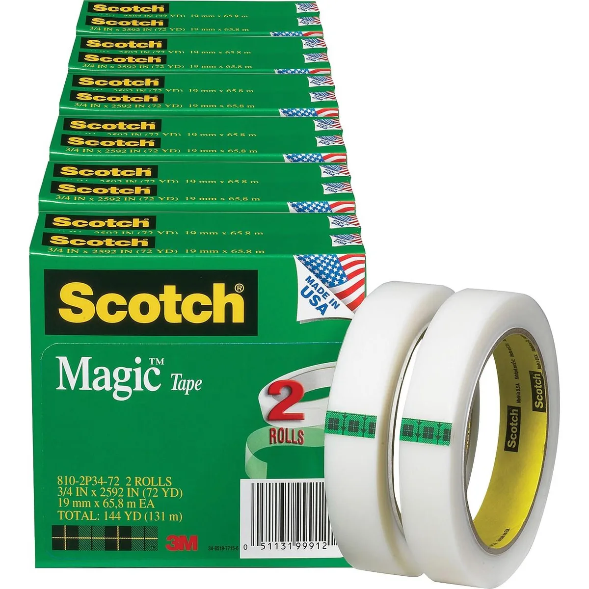 3M 3M 8102P3472BD Magic Tape 12 rolls 72 yd .75 in — product photo
