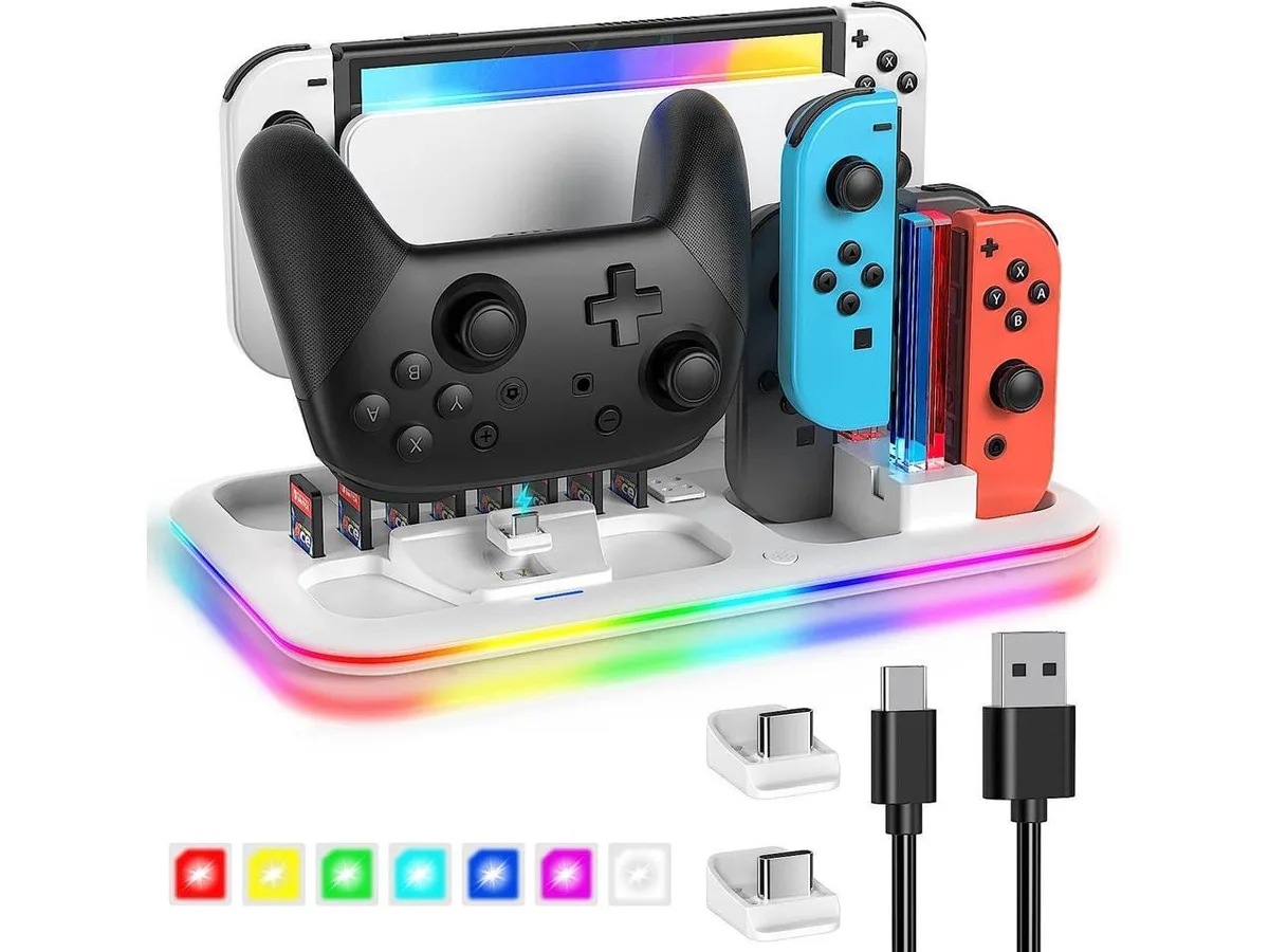 RGB charging dock for Switch Joy-Cons and Pro Controller with 14 light modes