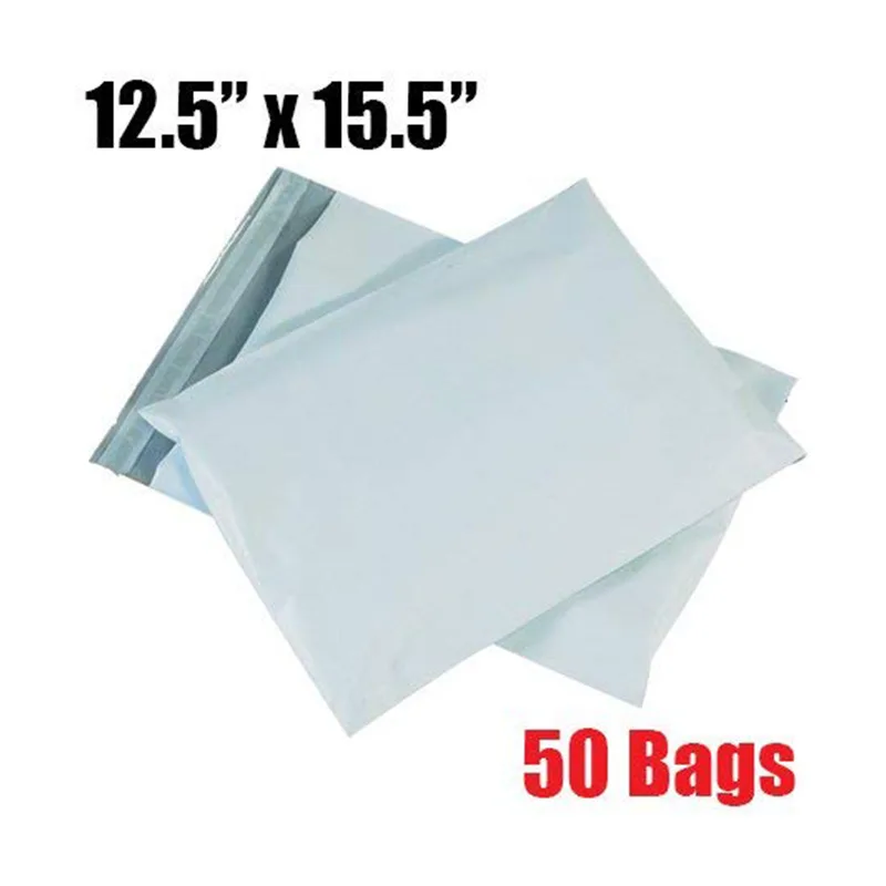 Pack of 50 white matte poly mailers 12 by 15.5 inches