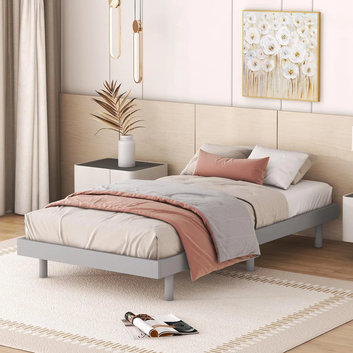 tuphen tuphen Twin Floating Platform Bed Grey 77.6"L 40.9"W 10.4"H — product photo