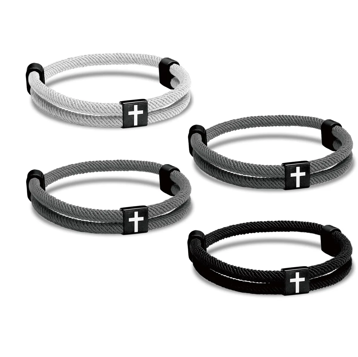  abrhtolm 4Pcs WWJD Cross Bracelets Black White Gray — product photo