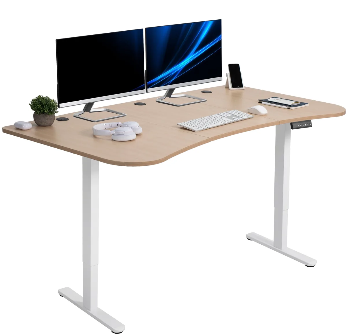 VIVO VIVO Electric 63 x 32 Stand Up Desk Light Wood White Frame — product photo