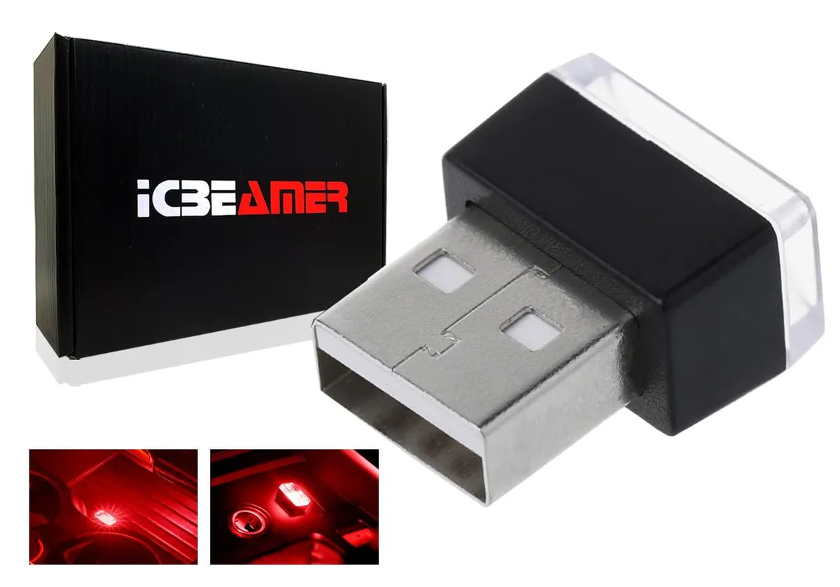 Tiny red USB LED light with rectangular plug-in body