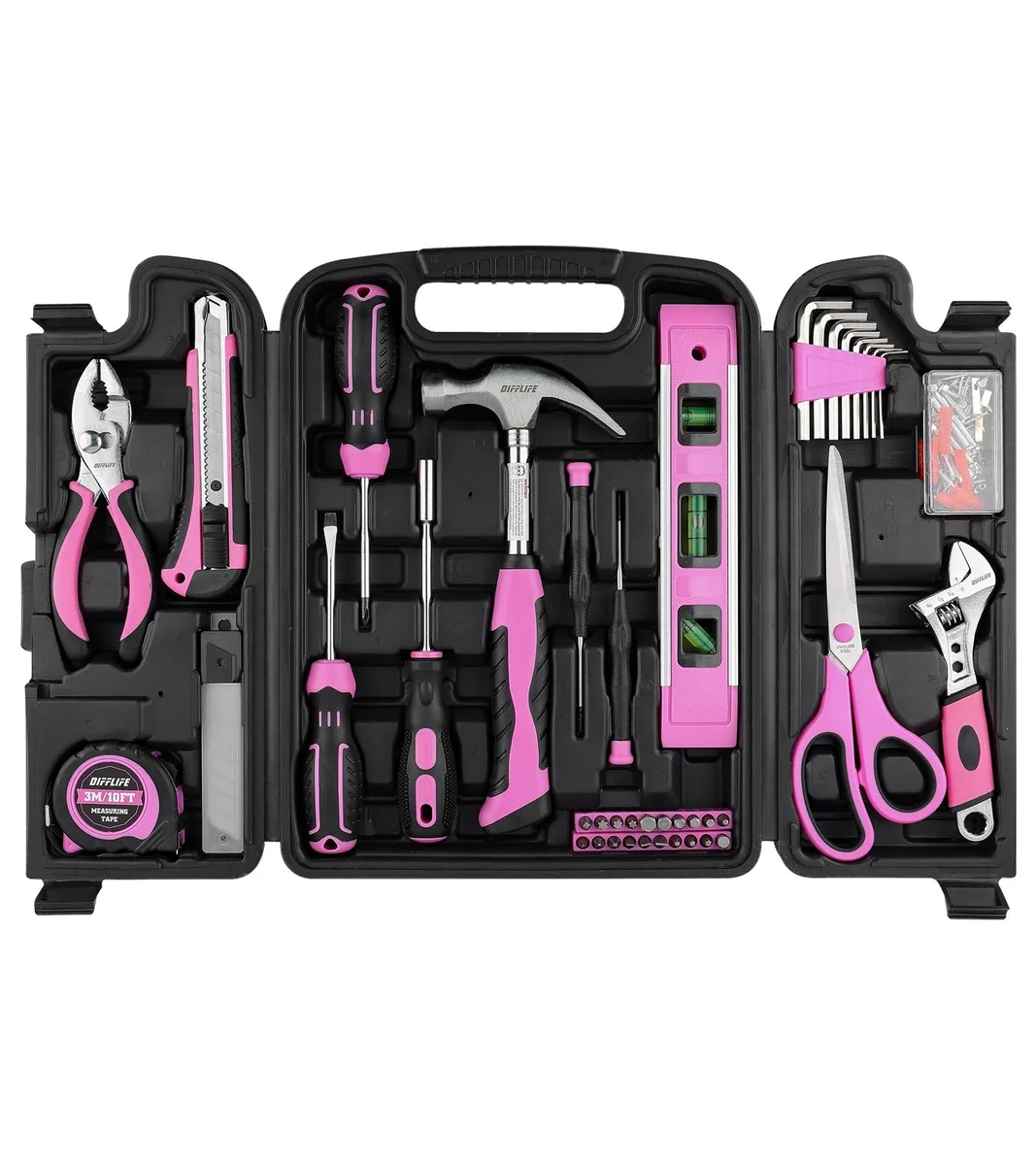 Pink 131-piece tool set in plastic storage case
