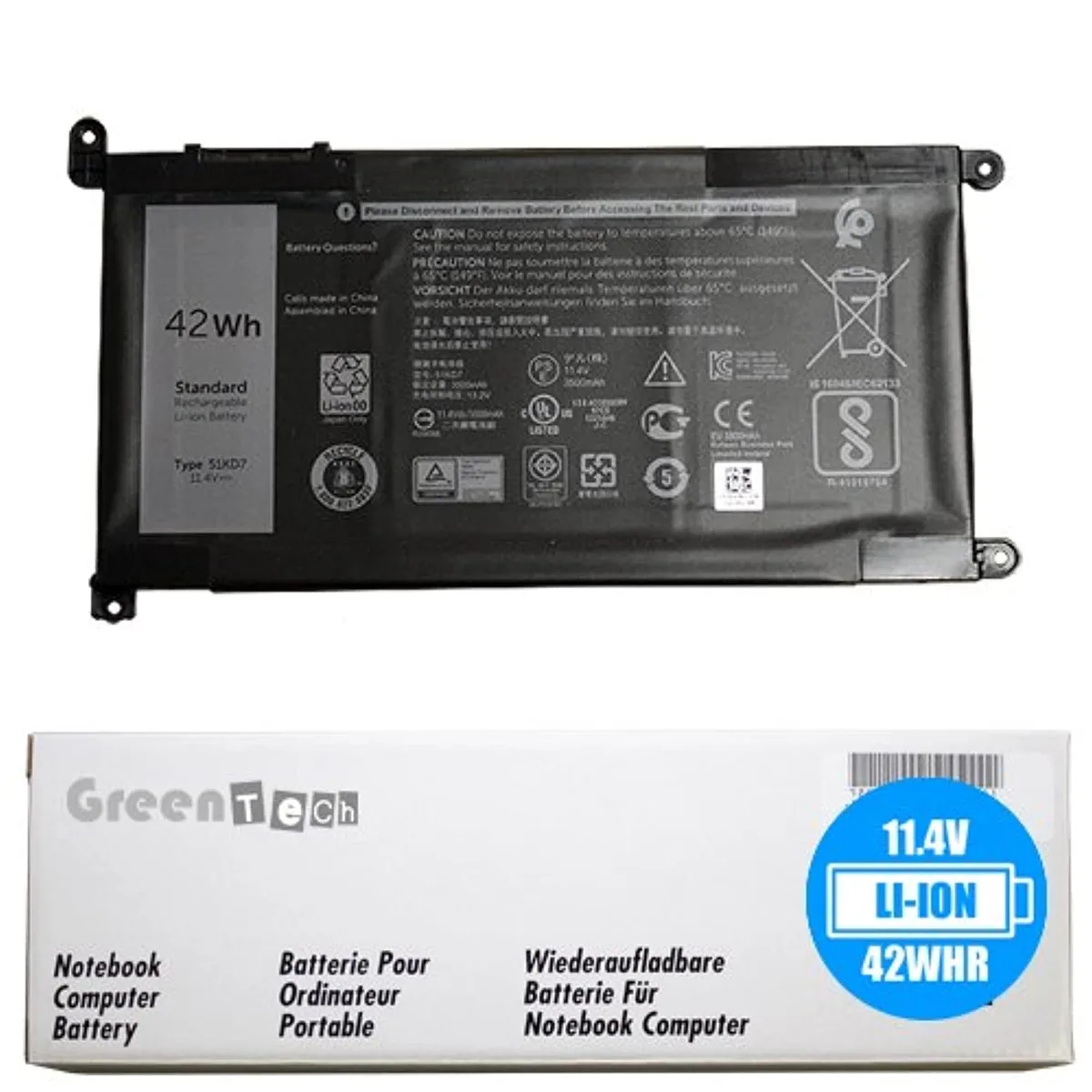 Thinkstar Thinkstar 51KD7 laptop battery 11.4V 42Wh 3-cell for Dell Chromebook 11 3180 — product photo