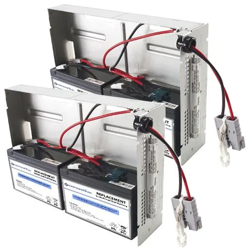 Two sealed 12V lead-acid batteries in cartridge form factor, grey plastic housing with red and black terminals