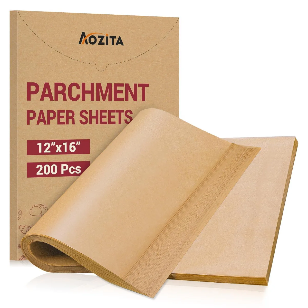 Stack of 200 unbleached parchment sheets 12 by 16 inches in box