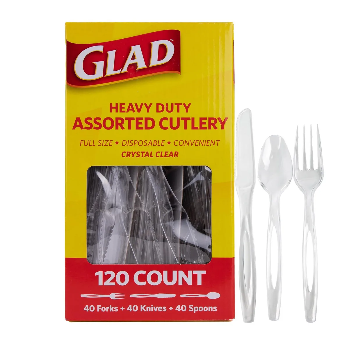 Clear plastic cutlery set in black finish, 120 pieces