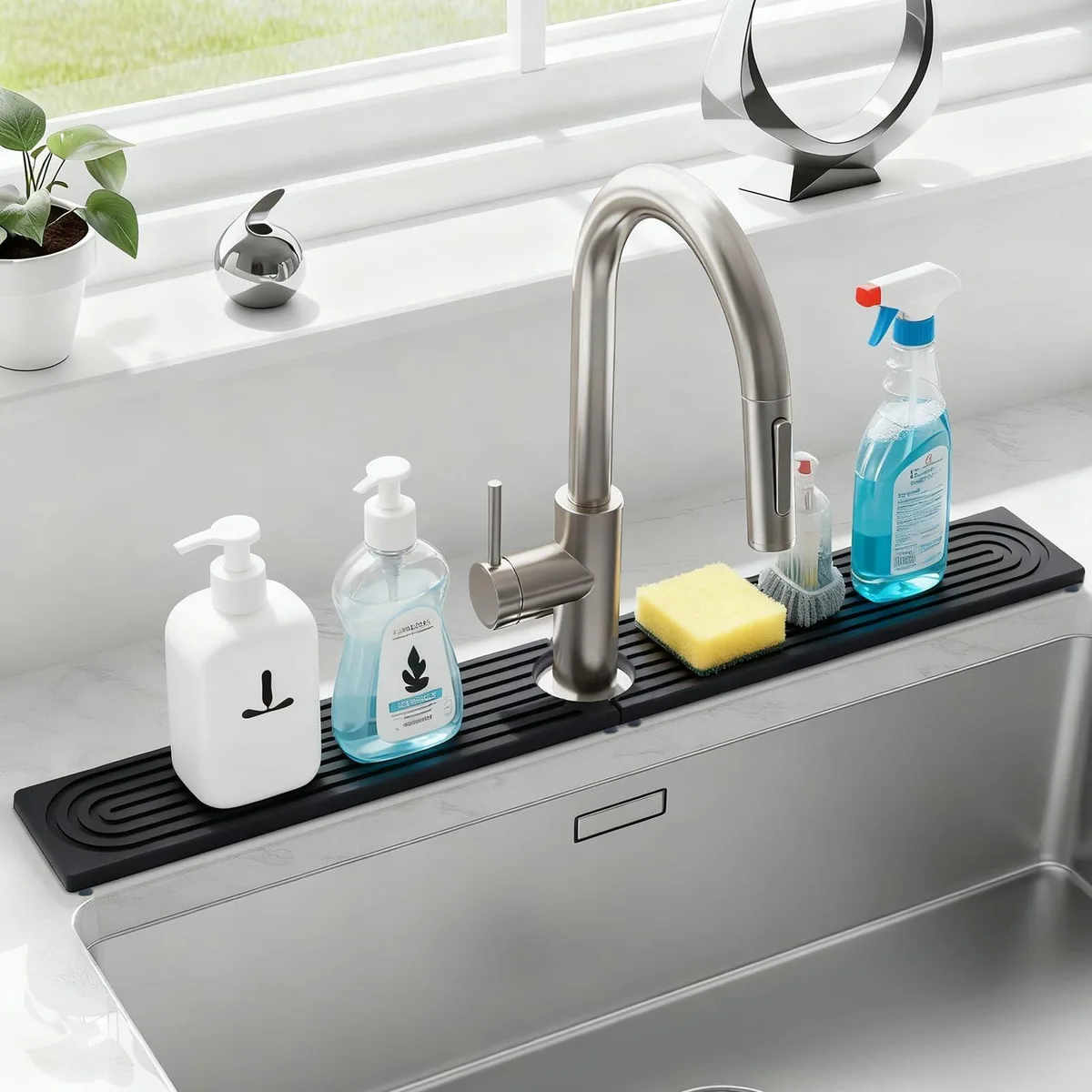 Dark grey rectangular stone splash guard 23.6 by 4 inches