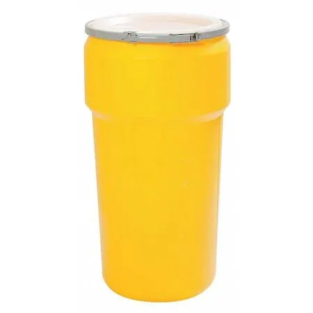 Yellow polyethylene open-head drum 20 gal 15 3/4 in diameter 30 1/2 in height lever-lock ring closure