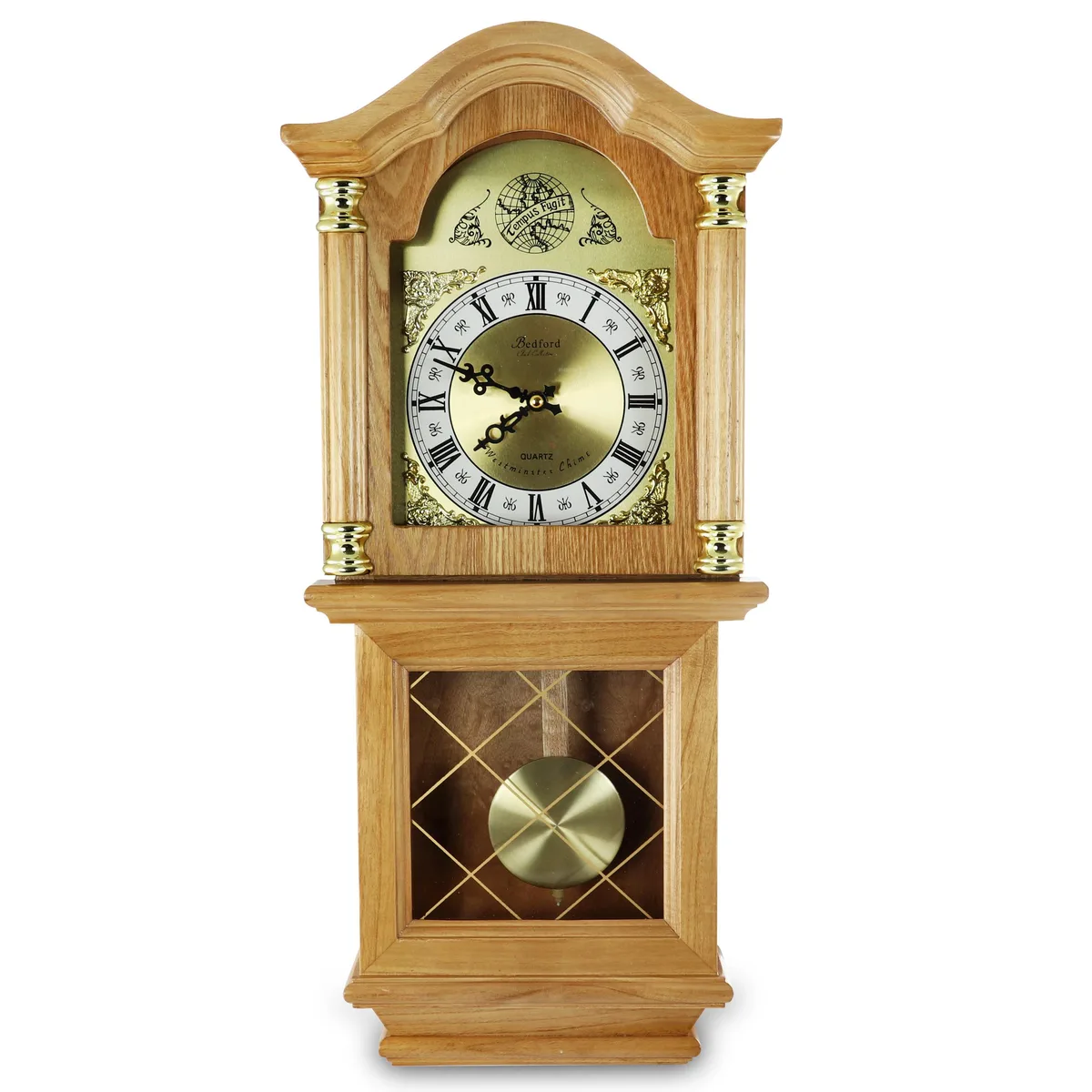 Bedford Clock Collection Bedford Clock Collection 51097059M Golden Oak Chiming Wall Clock — product photo
