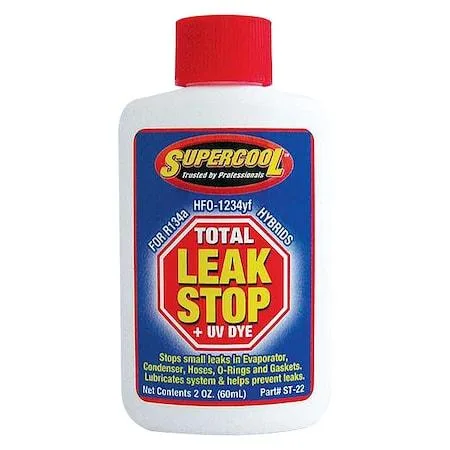 Small green 2 oz bottle of Supercool ST22 A/C leak stop liquid