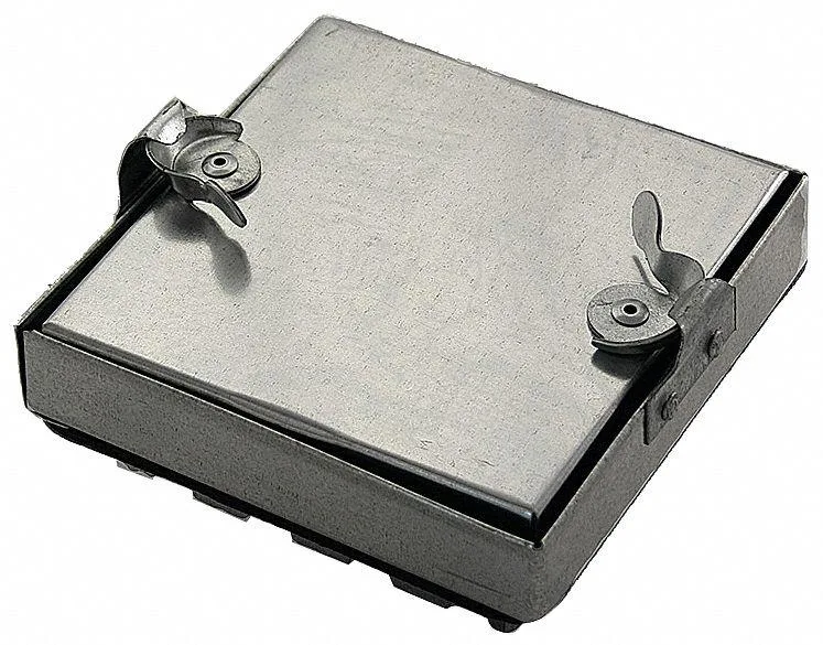 Square galvanised steel access door with double cam latches and transparent panel