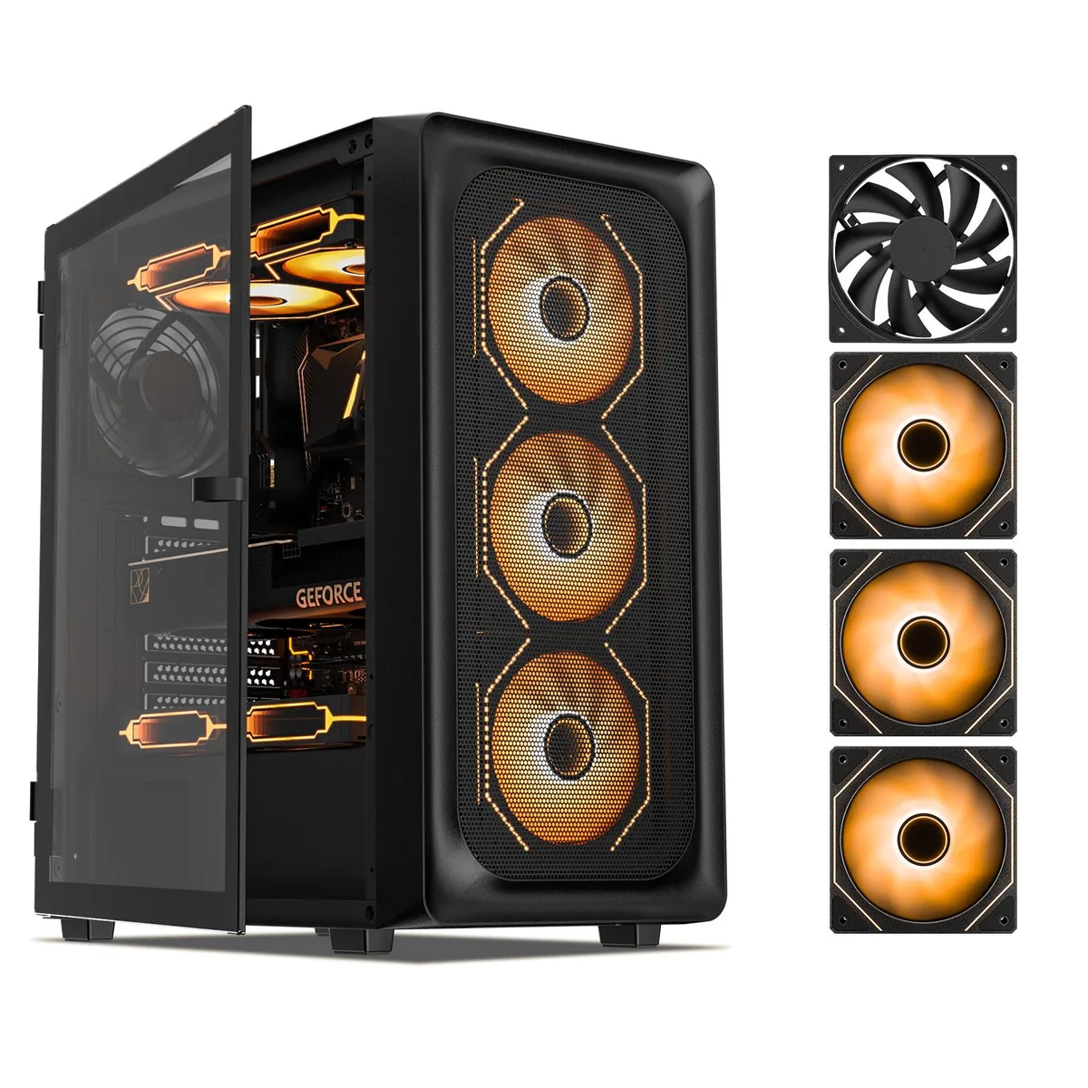 DARKROCK DARKROCK EC2 Black ATX Mid Tower PC Case 3x120mm Infinity Fans Type-C Tempered Glass — product photo