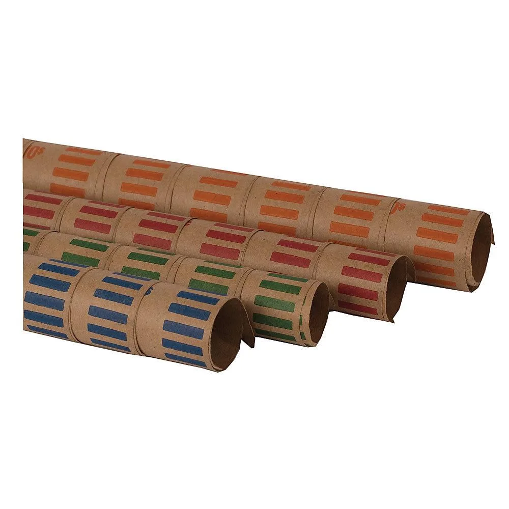 Green tubular paper coin wraps for dimes, crimped ends, nested stack