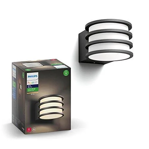 Wall-mounted black outdoor lantern with clear glass panels and integrated smart LED light