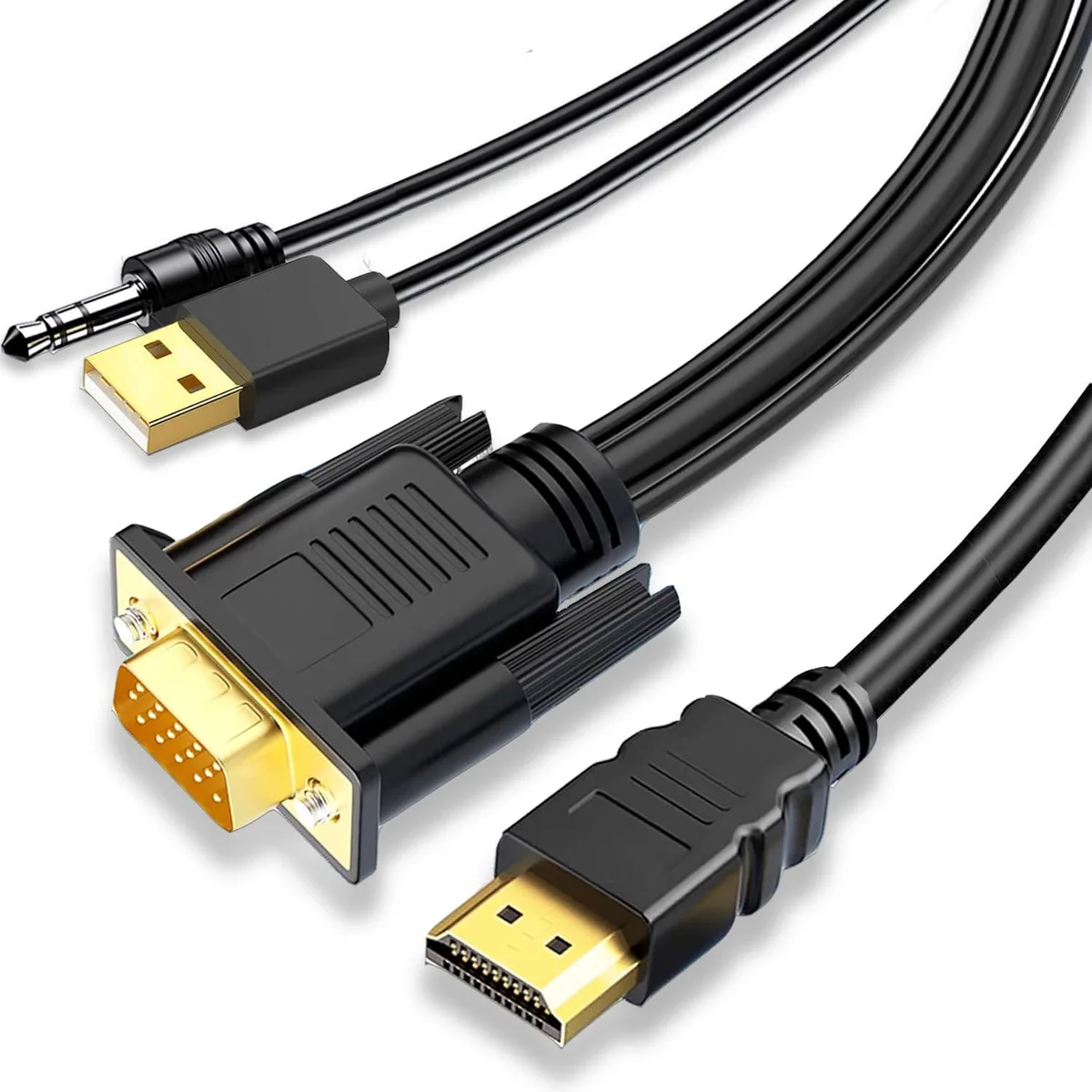 Vszerda Vszerda VGA to HDMI adapter cable 6 ft 1080p 60 Hz USB power audio 3.5 mm — product photo