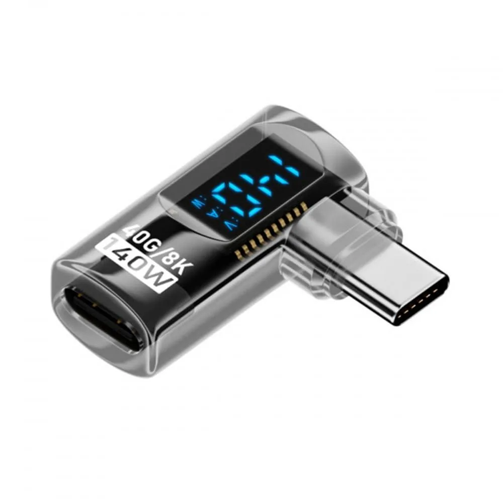Transparent USB-C male to female 90-degree adapter with LED display