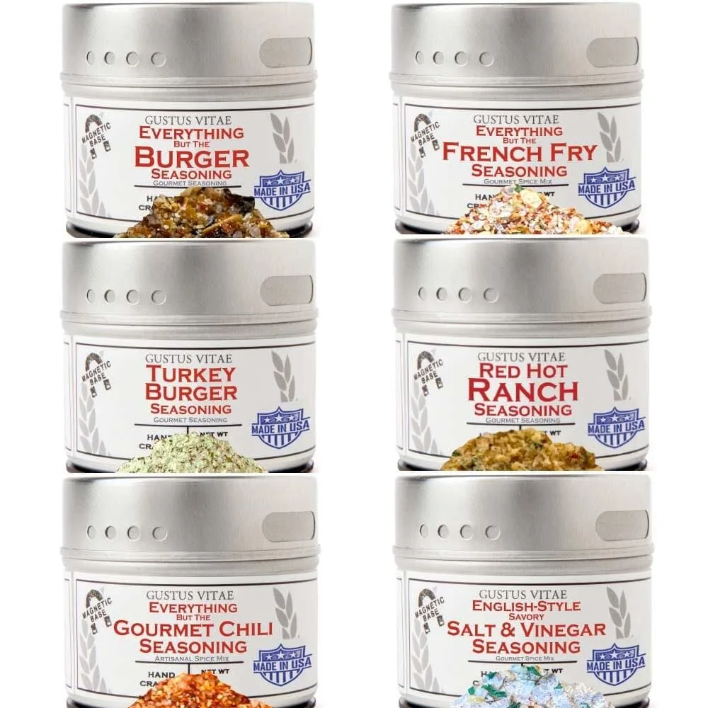 Gustus Vitae Condiments Gustus Vitae Condiments Gourmet Backyard BBQ Burgers &amp; Fries Seasoning Set Six Pack — product photo