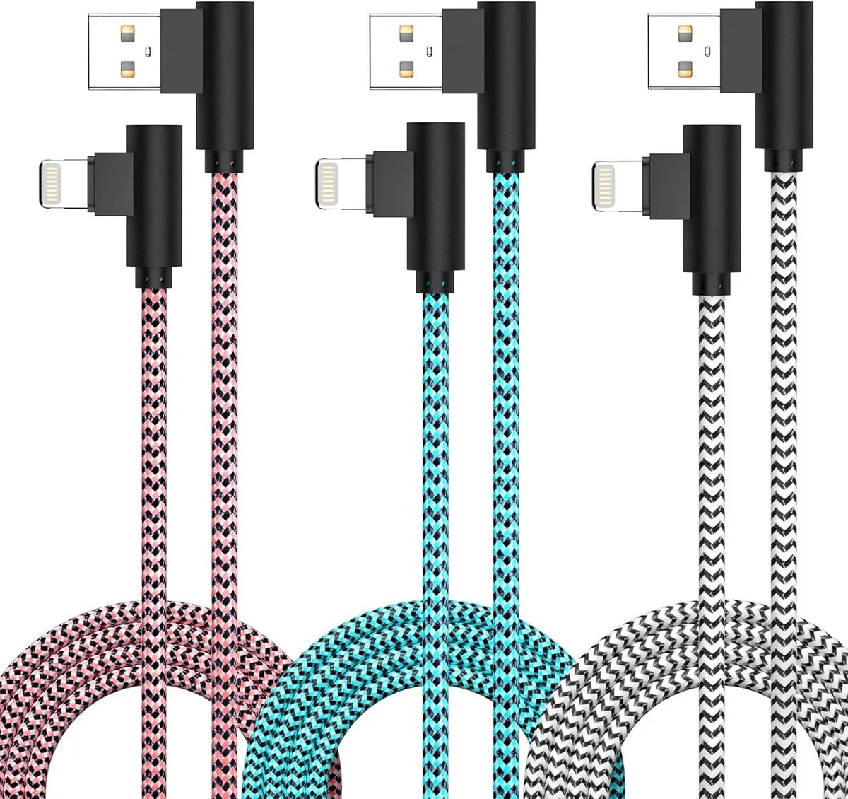 MCHOSE MCHOSE 3 Pack 10FT Right Angle Lightning Cable — product photo