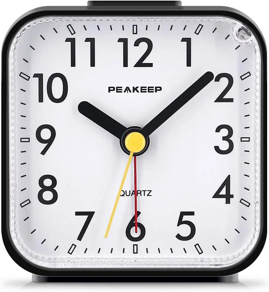 PISKEKAT PISKEKAT Small Analog Travel Alarm Clock Silent Lighted Snooze Black 3.5 oz — product photo