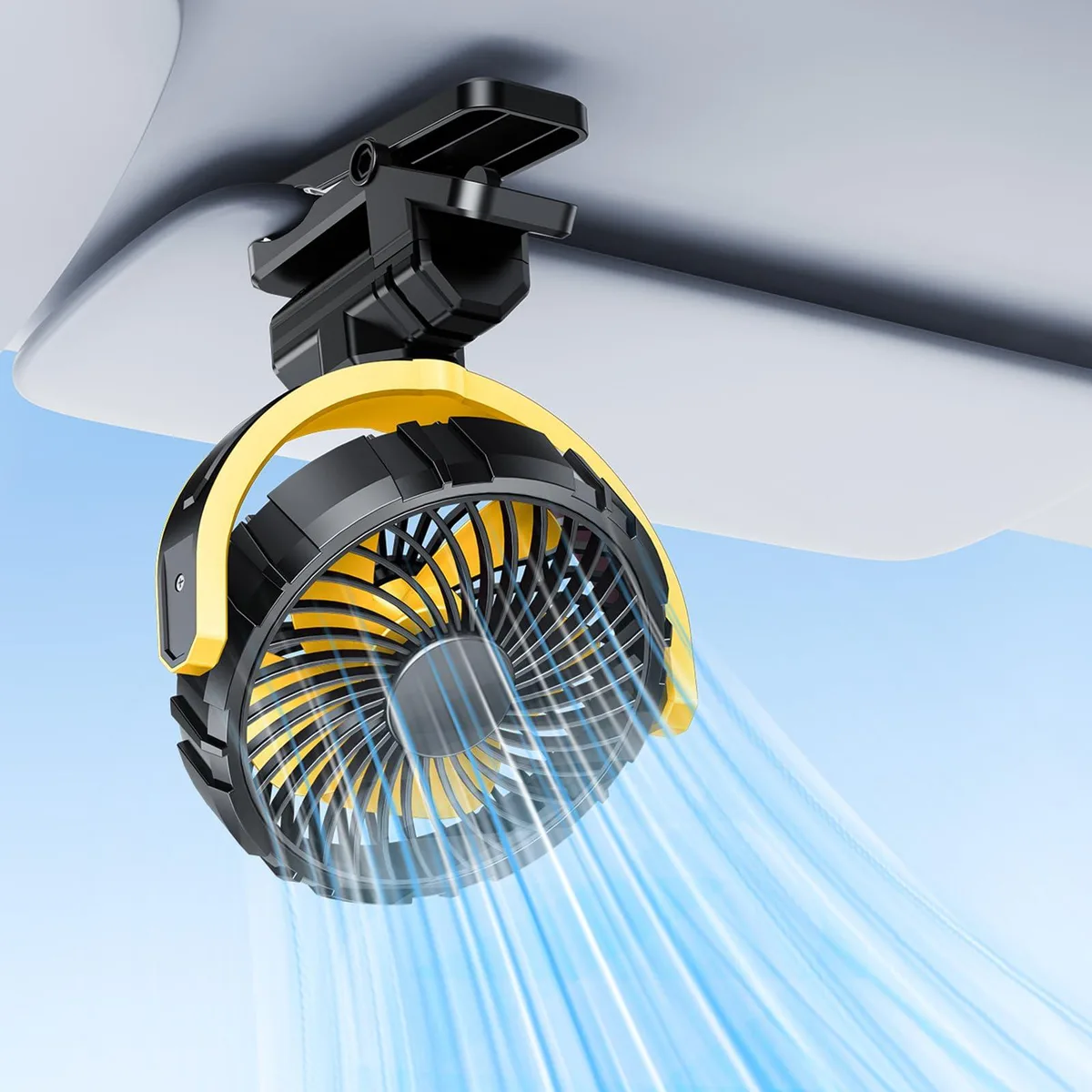 Silver metal clip-on fan with rotatable head and five blades
