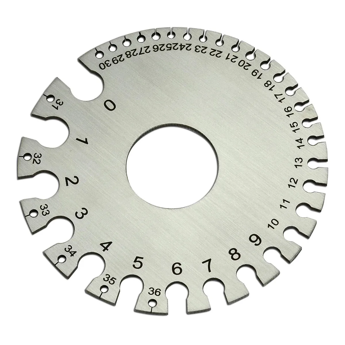 Stainless steel round wire gauge with multiple measurement slots