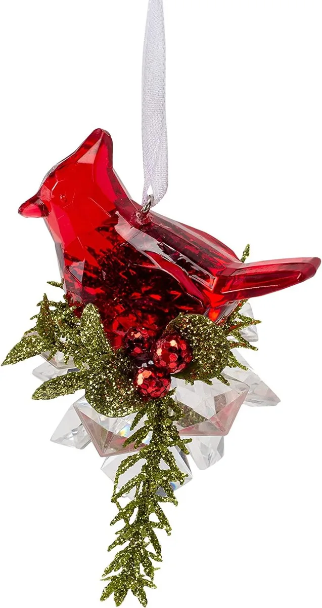 Ganz Ganz Cherry Red Cardinal on Holly 3 inch Acrylic Hanging Ornament — product photo