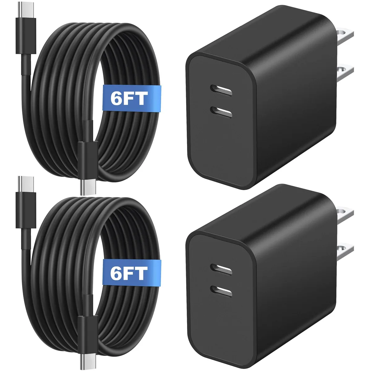 KEHIPI KEHIPI ZYH-J219 USB C charger 2-pack 20W 6ft cables black — product photo