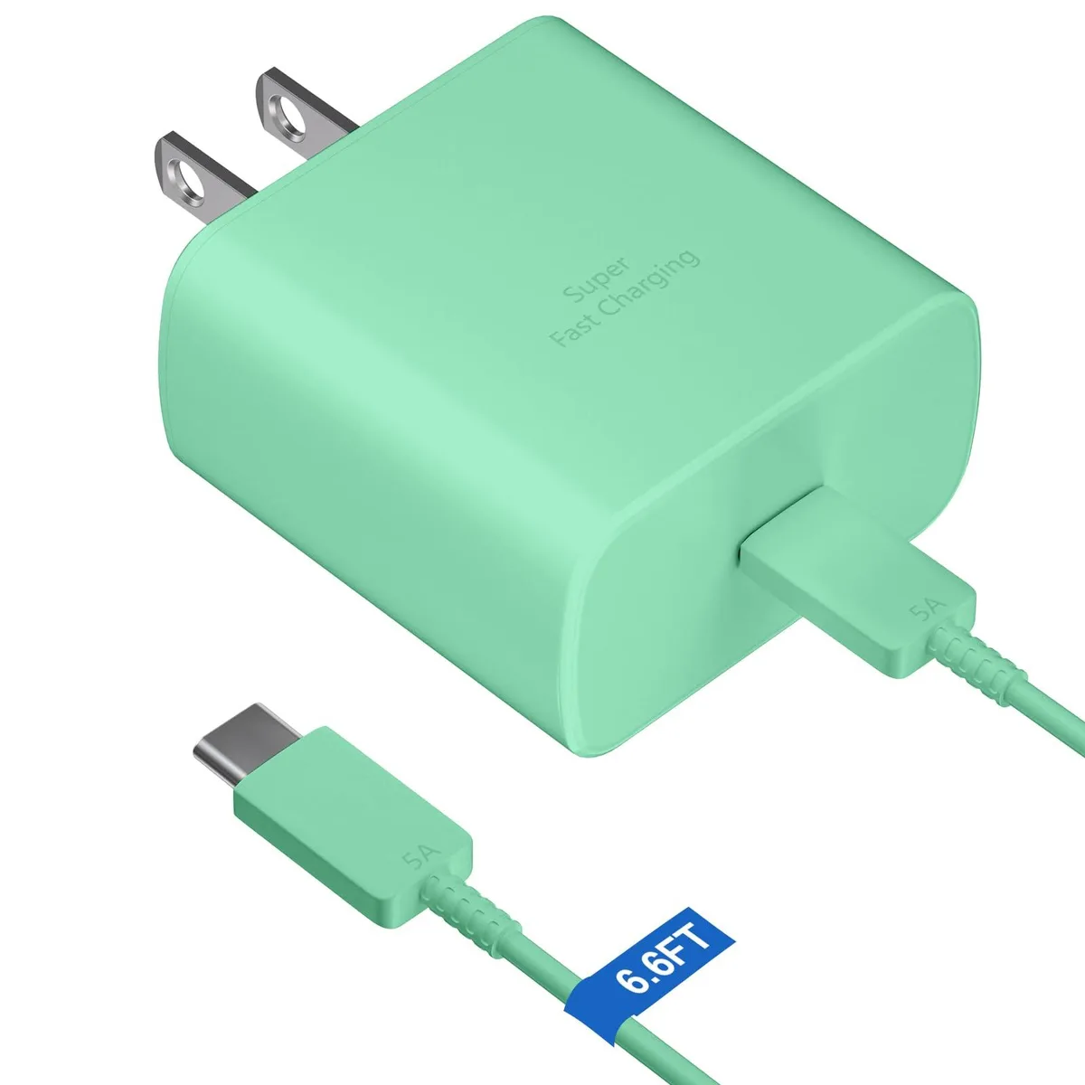 Green 45W USB-C wall charger with 6.6ft detachable cable