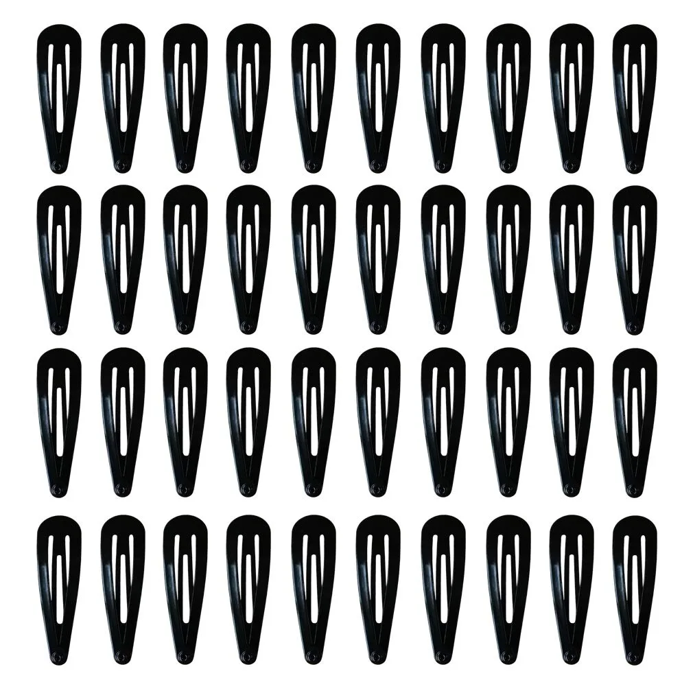 Forty black metal barrettes with snap closure, each two inches long