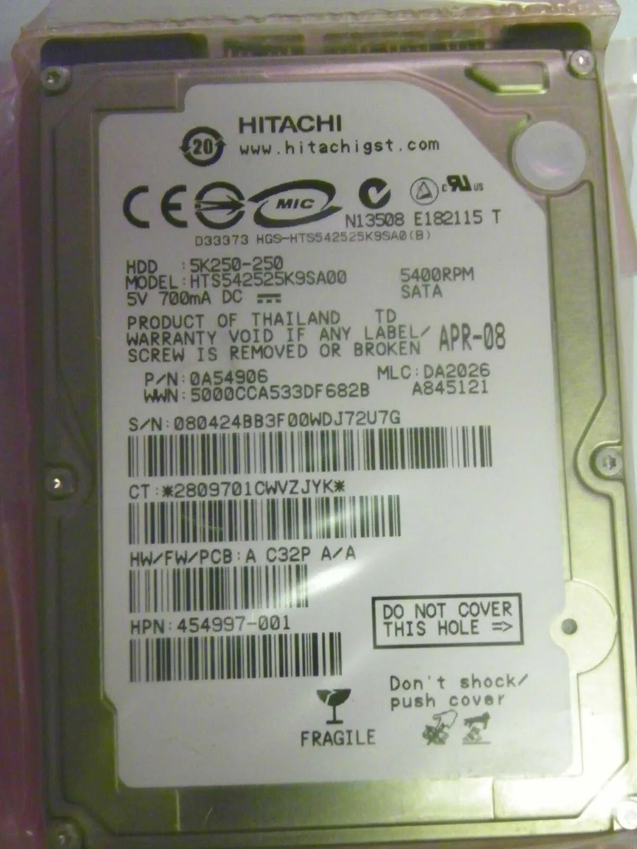 Hitachi, Ltd. Hitachi, Ltd. Hts542525K9Sa00 250Gb 2.5" Sata internal hard drive — product photo