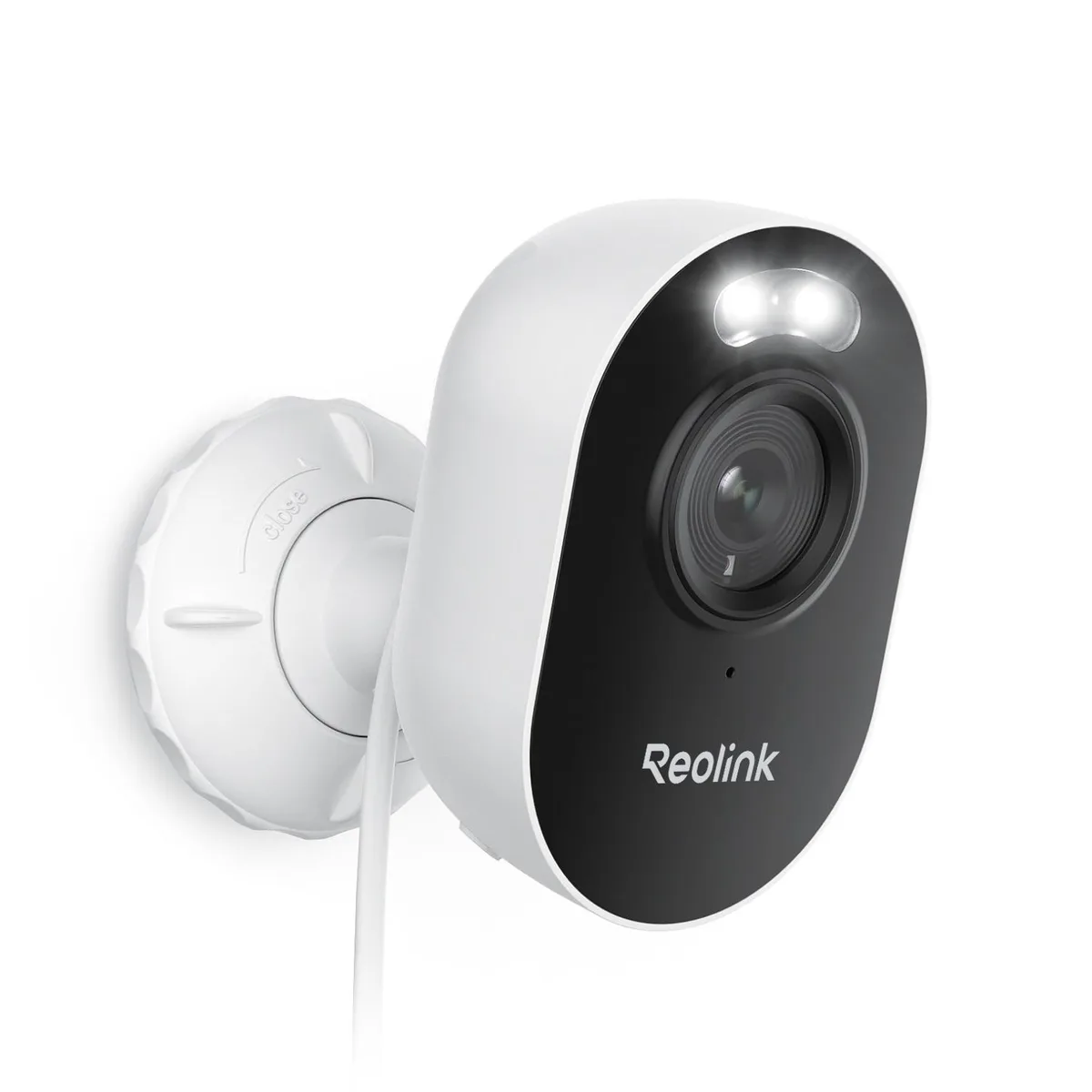 White rectangular outdoor security camera with integrated spotlight and antenna