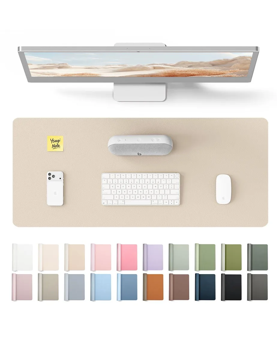 Rectangular eggshell faux-leather desk pad, 23.6 by 13.8 inches, smooth finish