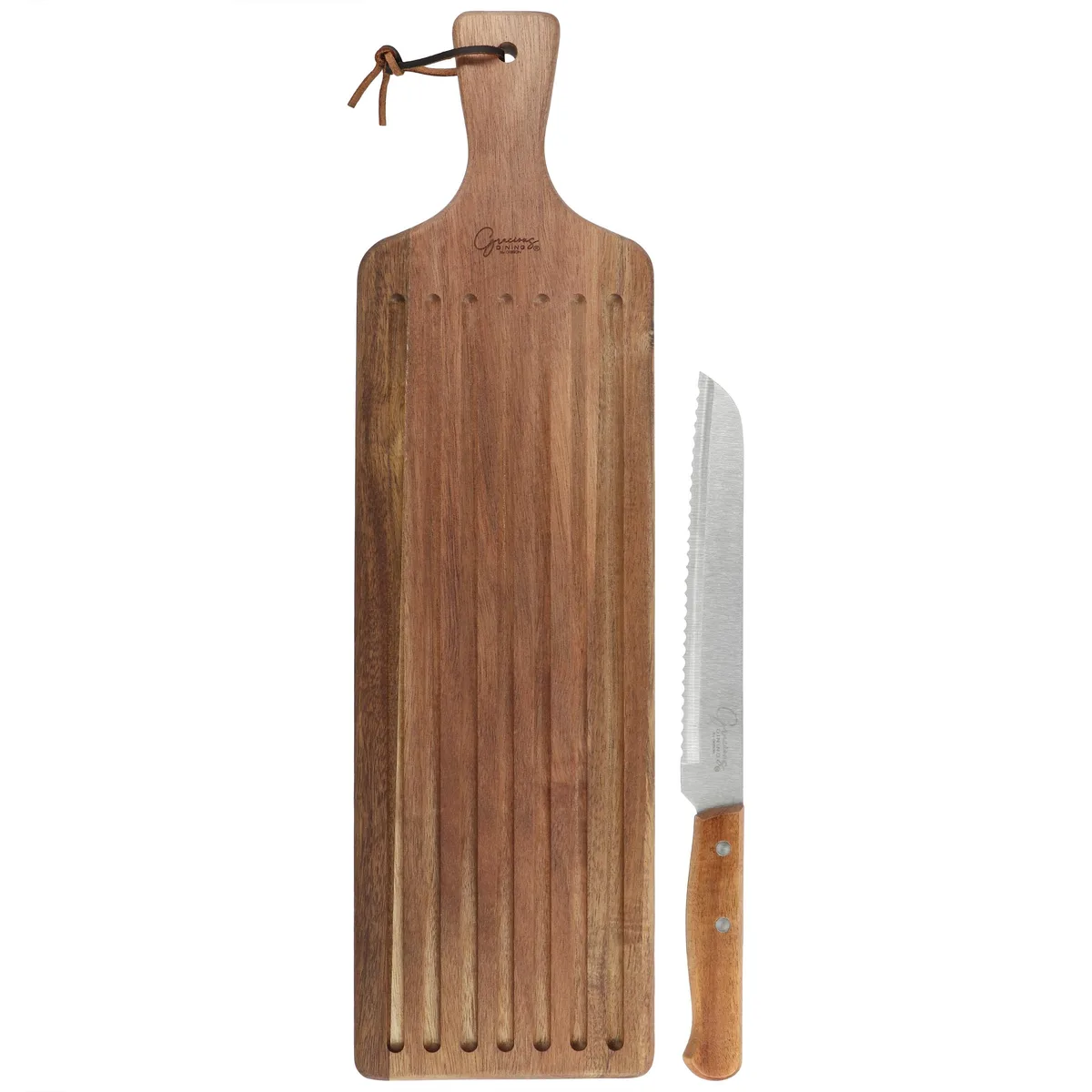 Gibson Elite Gibson Elite 510121980M Acacia Wood Serving Board &amp; Bread Knife Set 20.3 x 5.5 in — product photo